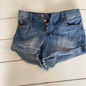 Distressed jean shorts
